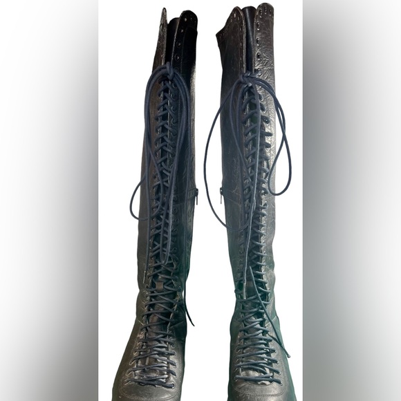 FREE PEOPLE X Faryl Robin RARE Caspian Black Over Knee Lace Up Boots Size 10 - Picture 4 of 14